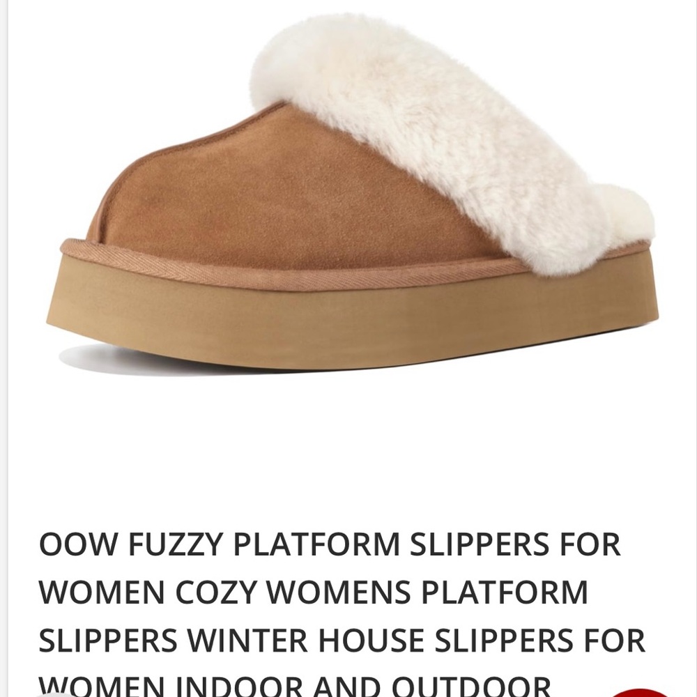OOW Fuzzy Platform Slippers - Brown and Cream